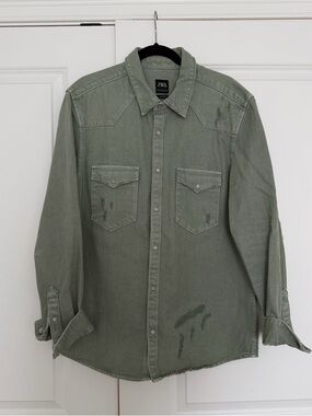 Button up denim jacket khaki olive